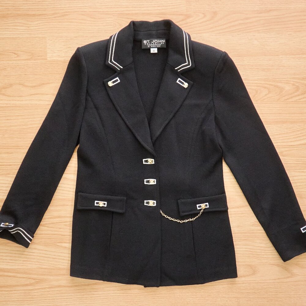 St John Collection by Marie Gray Wool Blend Knit Black Blazer, Size 4, USA